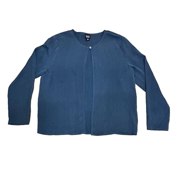 Vintage EILEEN FISHER Dark Blue 100% Silk Open Front Button Cardigan Casual MED - Picture 1 of 4